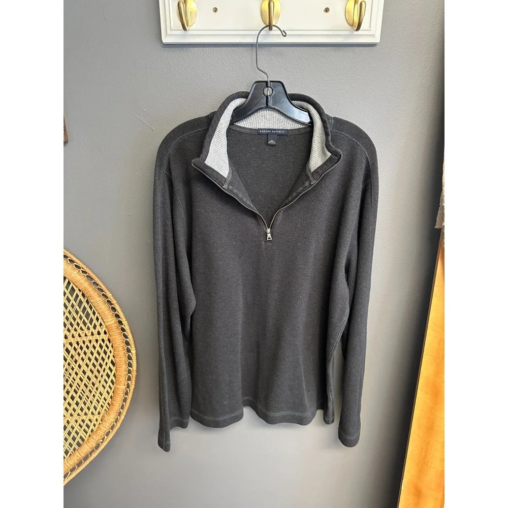 Banana Republic Mens L Quarter Zip Pullover Sweater Gray Casual Long Sleeve Mock